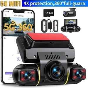 5G Wifi Dash Cam 4 Channel 360° FHD 1080P Car Camera with Hardwire Kit & 128GB